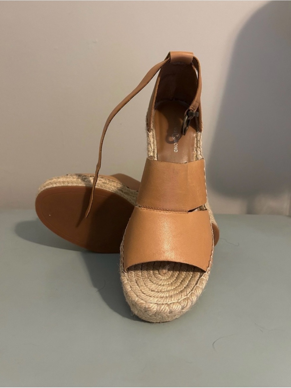 Treasure & Bond Tan Leather Espadrille Wedge Sandals